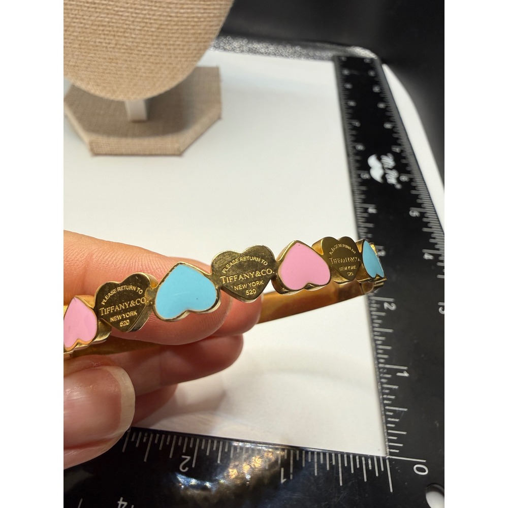 Signature Return to Multi Heart Bangle Bracelet Gold Pink Blue Enamel